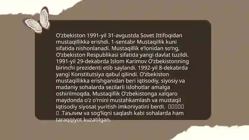 Mustaqil O'zbekiston Respublikasining tashkil topishi va uning tarixiy ahamiyati 4