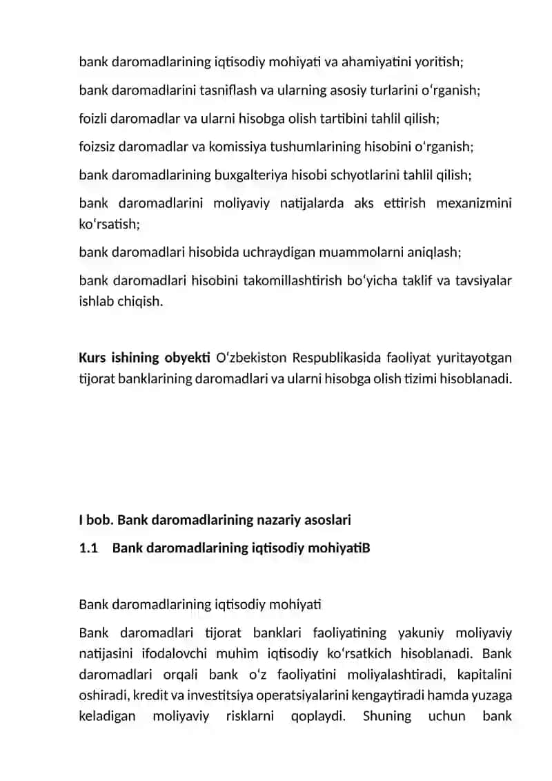 Bank daromadlari, ularning turlari va hisobi. 4