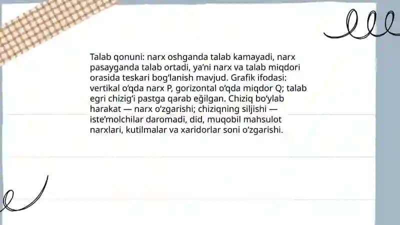 Talab va taklif nazariyasi.Bozor muvozanati 4