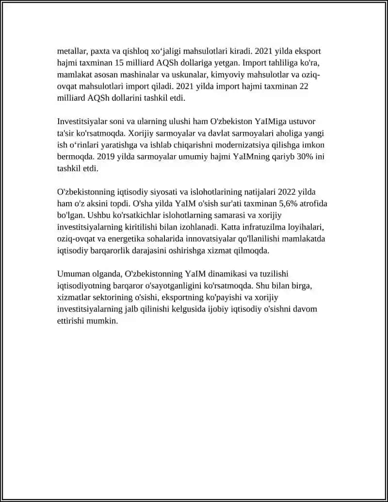 O'ZBEKISTON RESPUBLIKASINING MAKROIKTISODIY KO'RSATKICHLARI TAXLILI 4