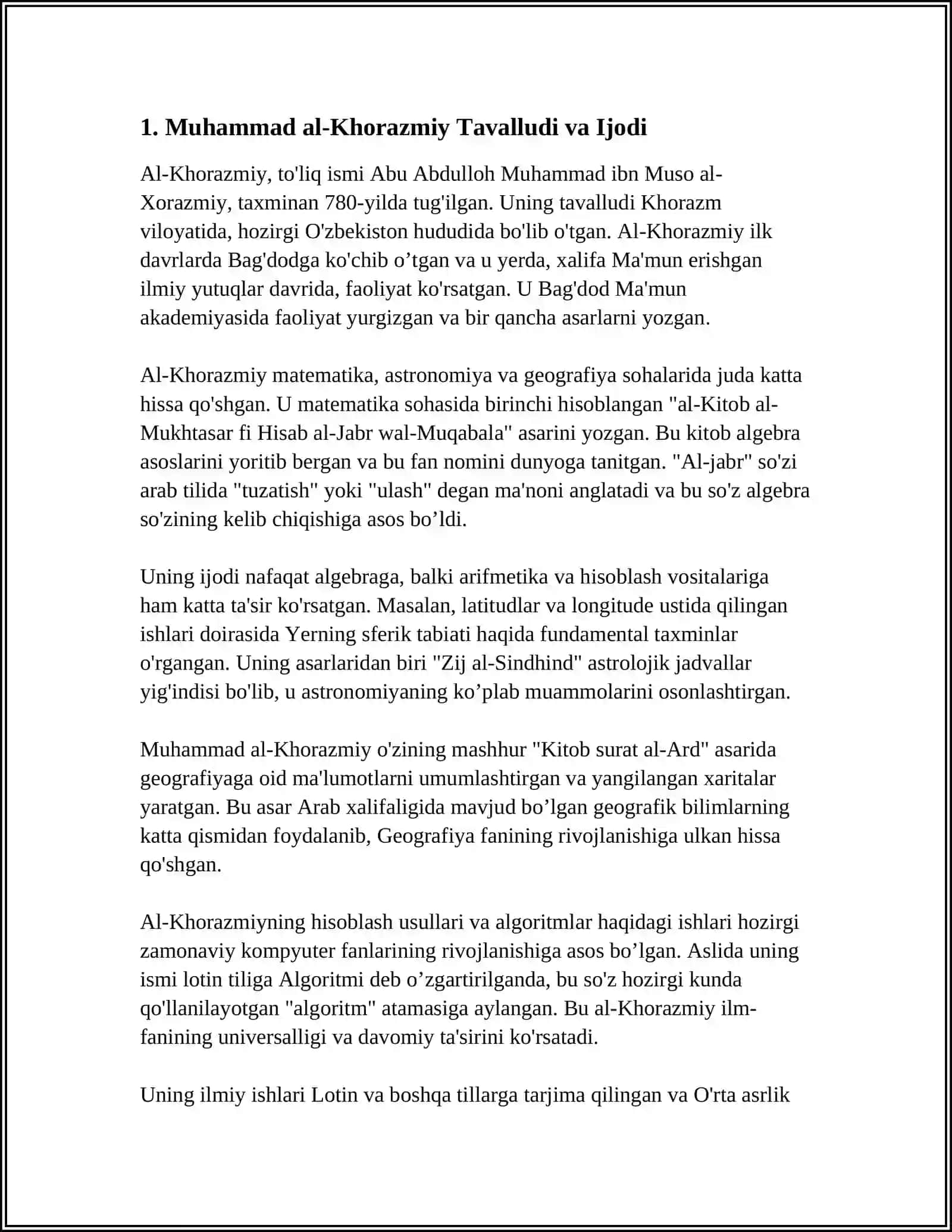Muhammad al-Khorazmiy Tavalludi va Ijodi 4
