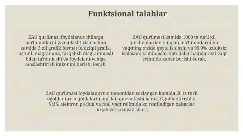 ZAU qurilmalariga qóyilgan talablar 4