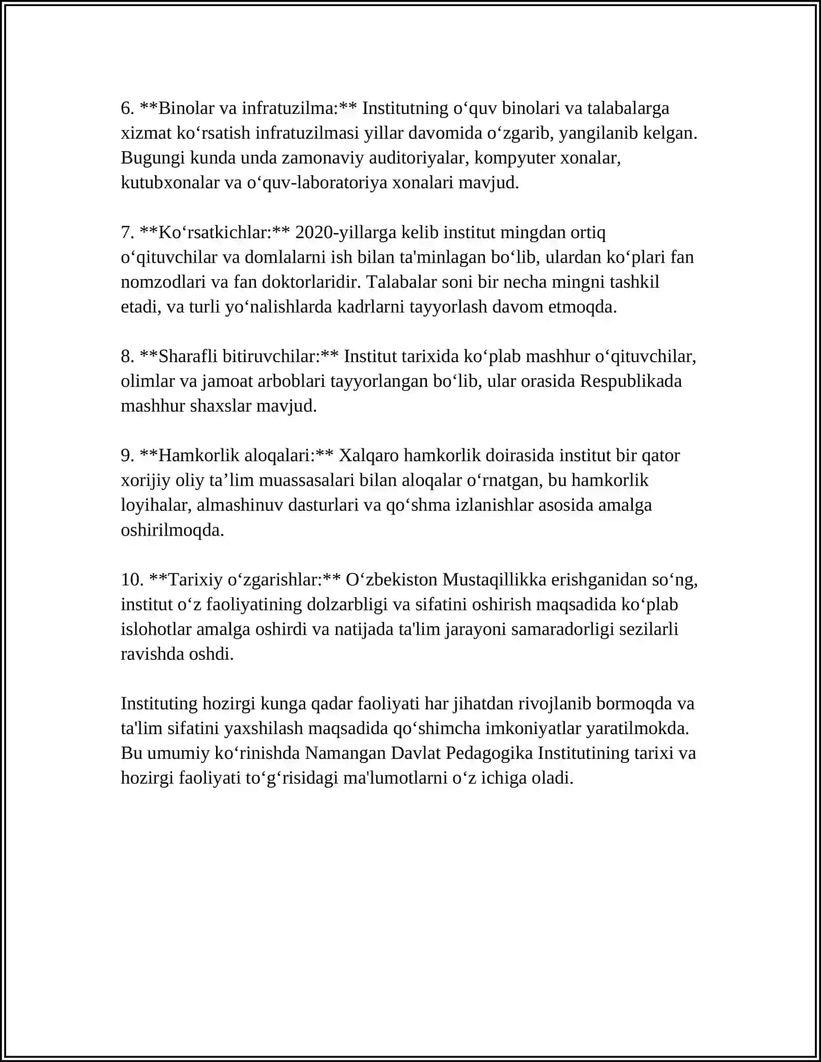 NAMANGAN DAVLAT PEDAGOGIKA INSTITUTI MUSTAQIL ISH 4