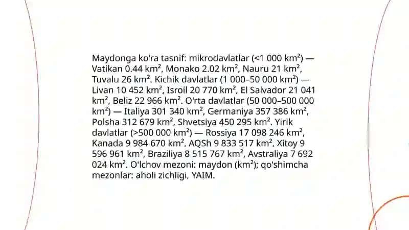 Mamlakatlarni geografik o'rni, maydoni 4