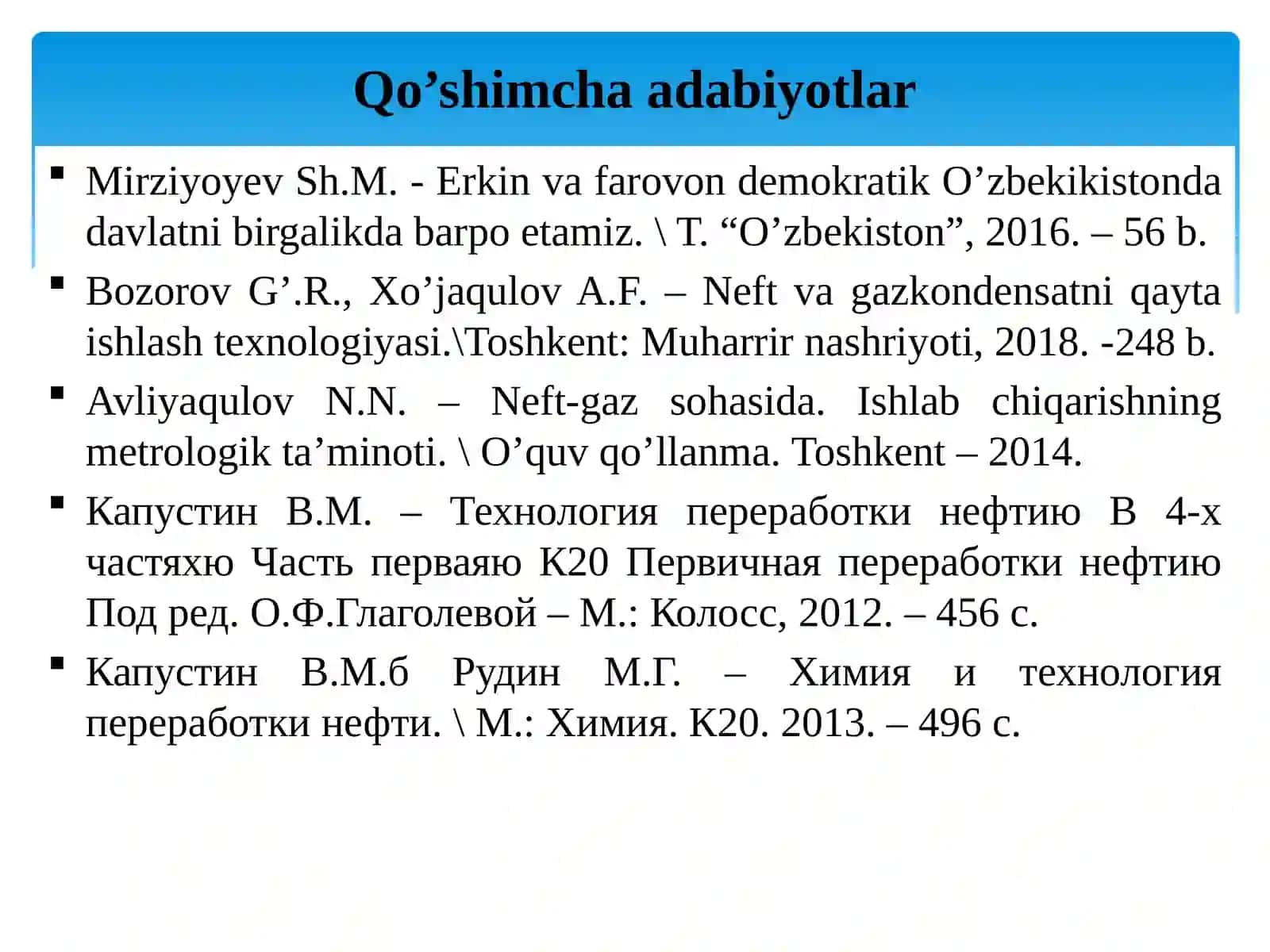 NEFT BAZALAR VA AVTOYOQILG'I QUYISH SHAXOBCHALARINI ISHLATISH 4