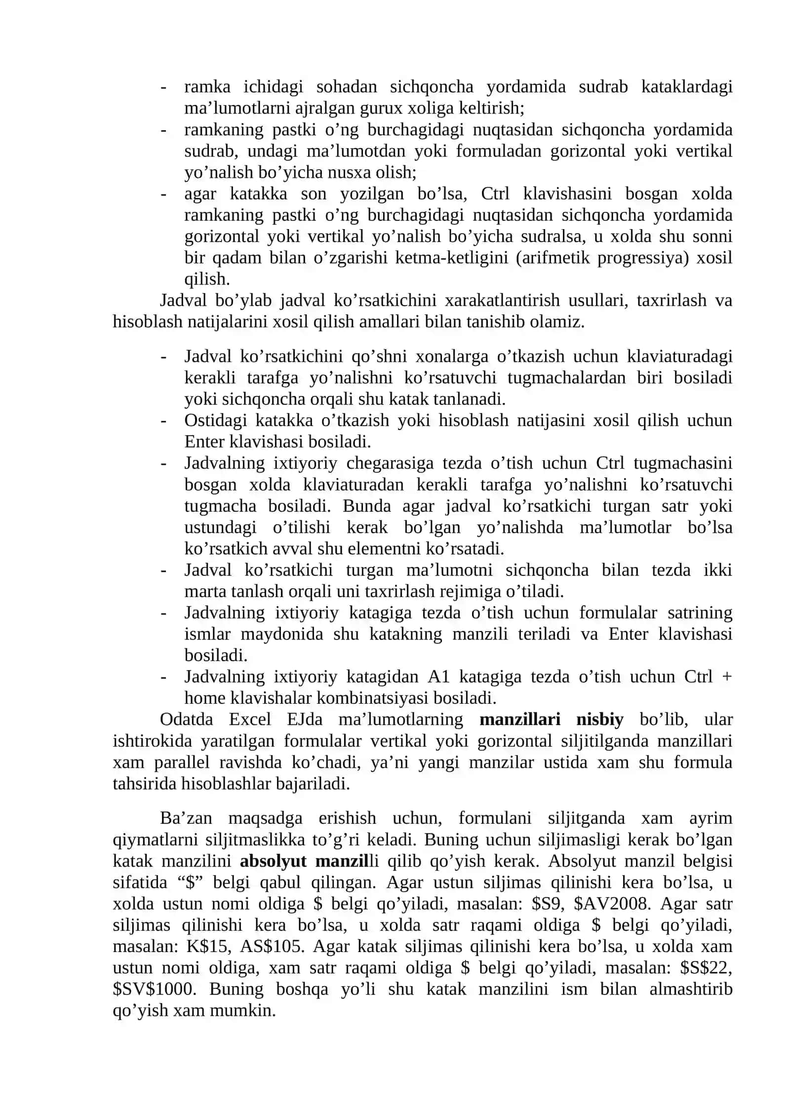 MS Excel 2010 darchasining tuzilishi 4