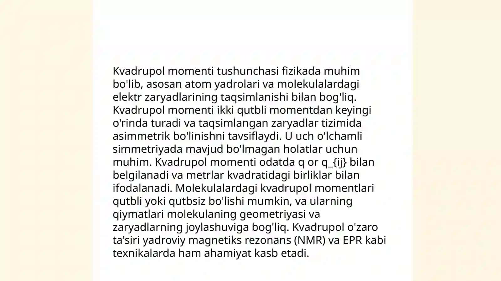 Dipol va kvadrupol momentlari tushunchasi 4