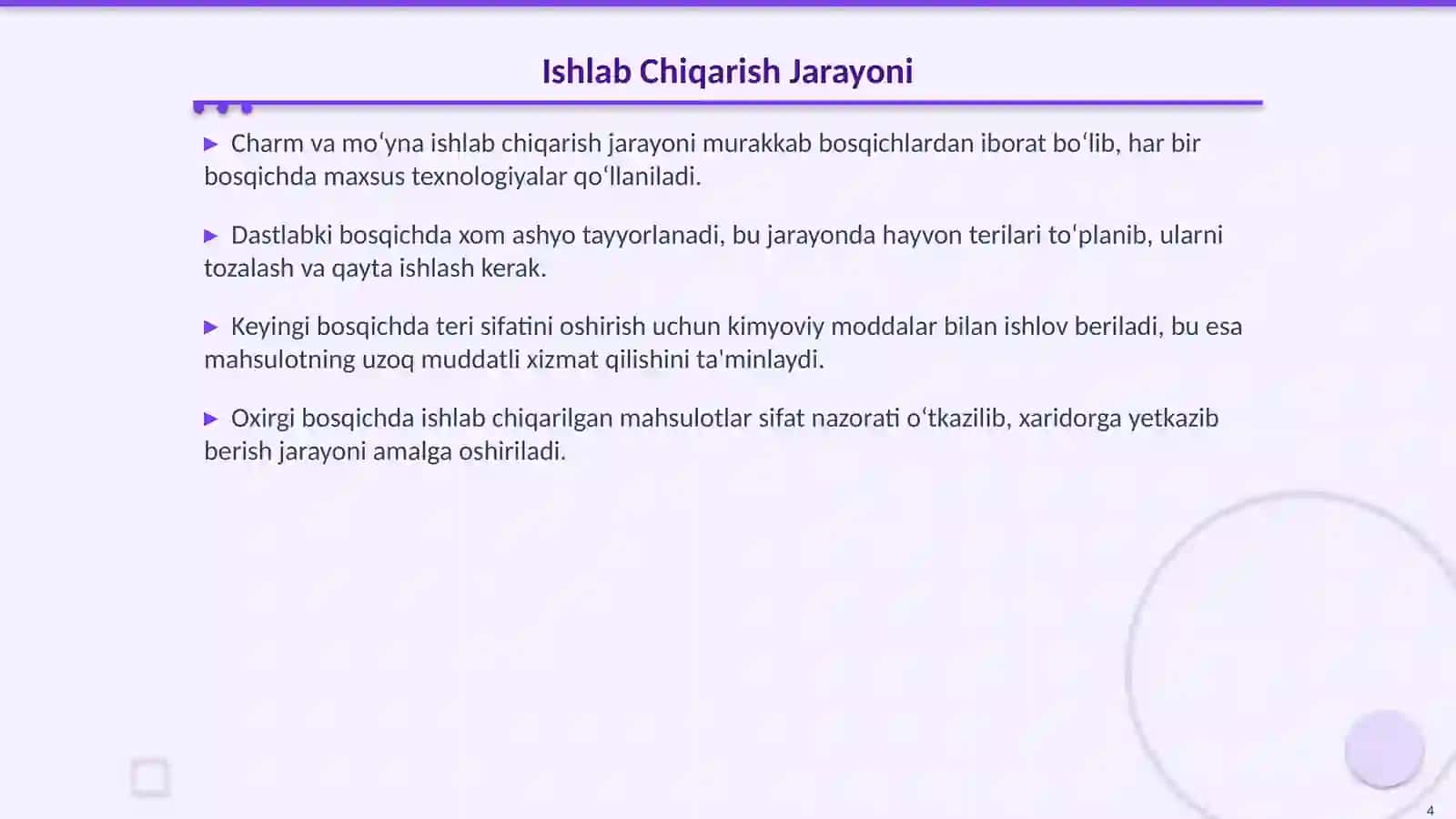 Charm va Moʻyna Ishlab Chiqarish Korxonalarining Umumiy Tavsifi 4