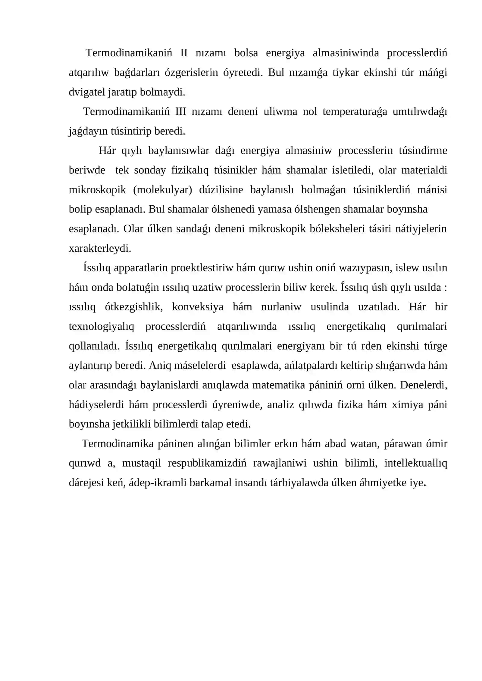 "Termodinamika tiykarlari" 4