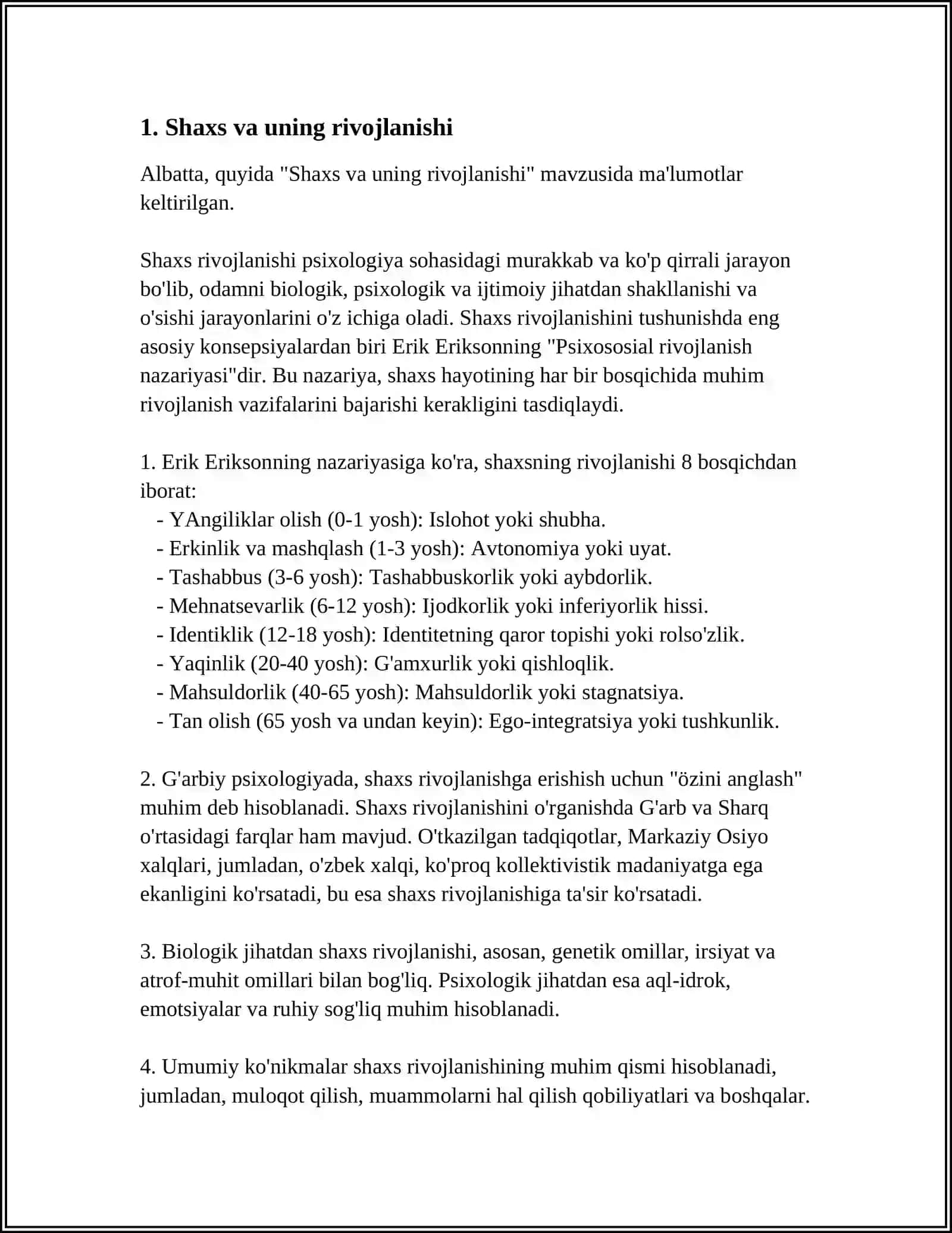 SHAXS SHAKLLANISHI SIFATIDA PSIXIK RIVOJLANISH E.ERIKSONNING SHAXS RIVOJLANISHINI PSIXOIJTIMOIY NAZARIYASI 4