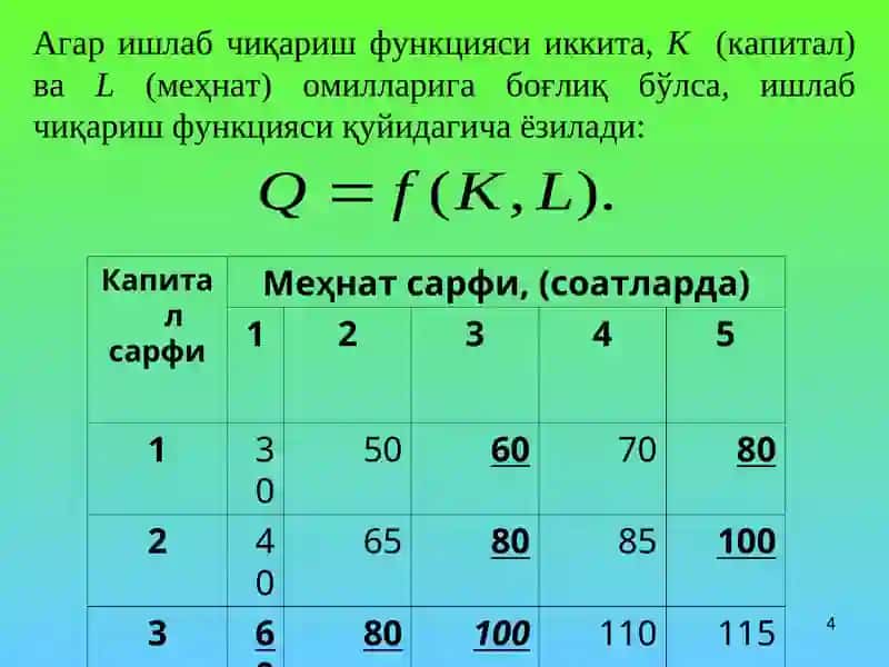 Ишлаб чиқариш назарияси. 4