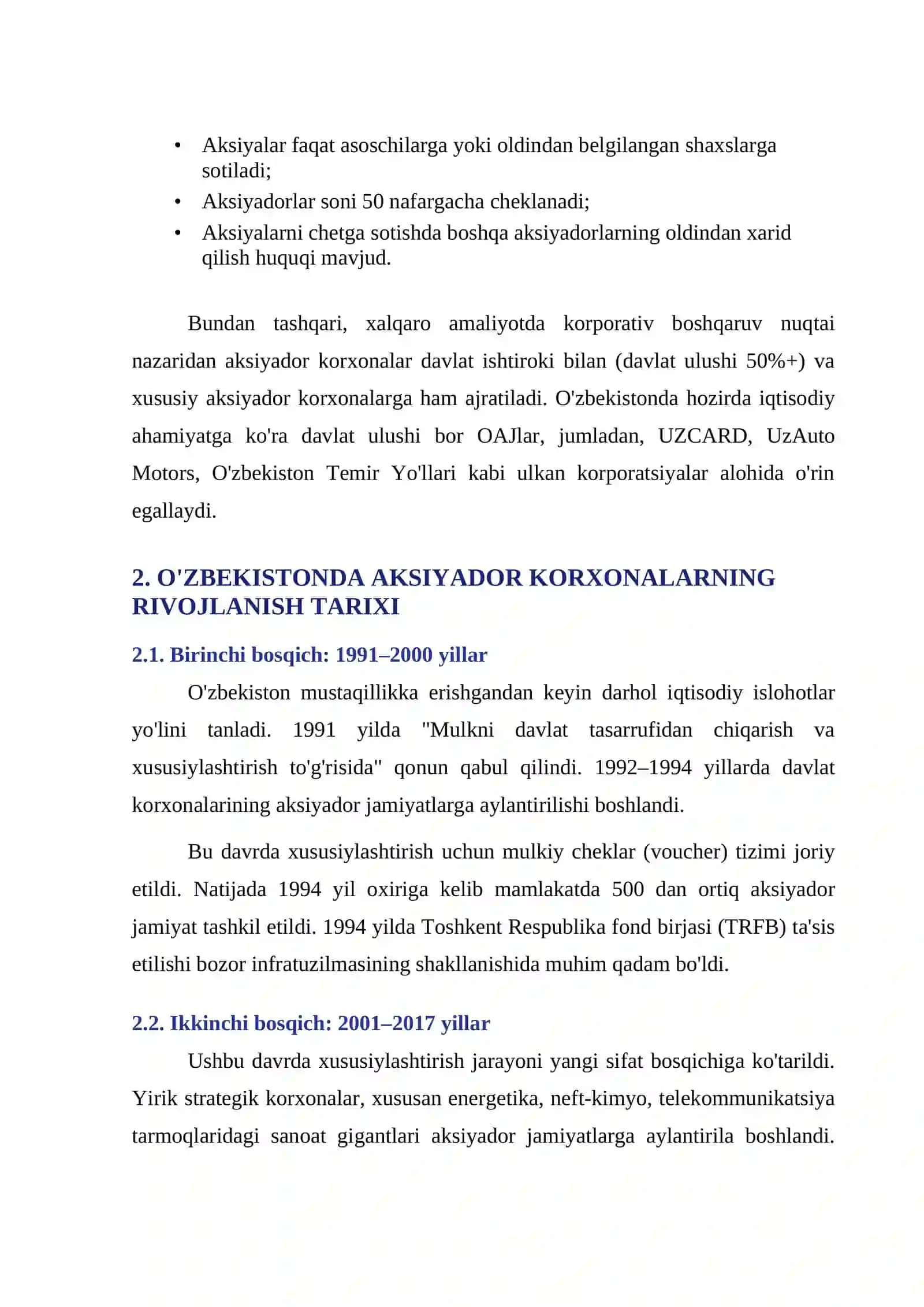 O'ZBEKISTON IQTISODIYOTIDA AKSIYADOR KORXONALARNING O'RNI 4