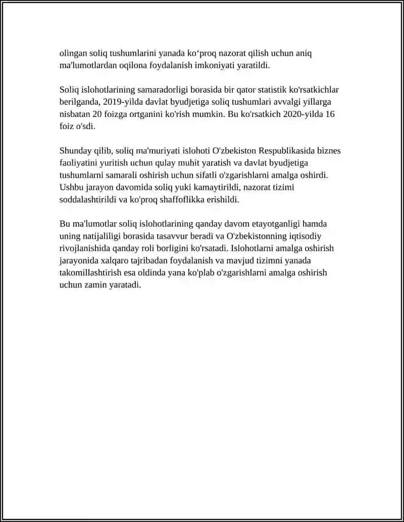 OʻZBEKISTON SOLIQ ISLOHOTLARINING USTUVOR YOʻNALISHLARI 4