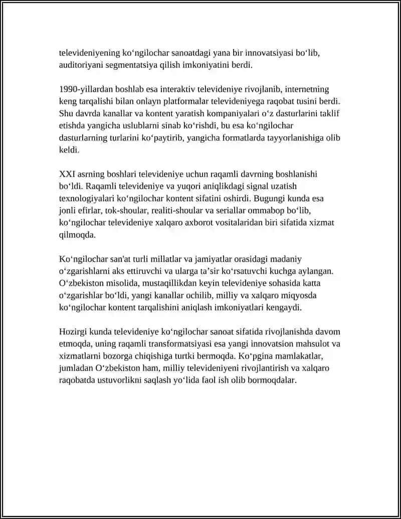 TELEVIDENIYE – KO‘NGILOCHAR SANOAT SIFATIDA 4