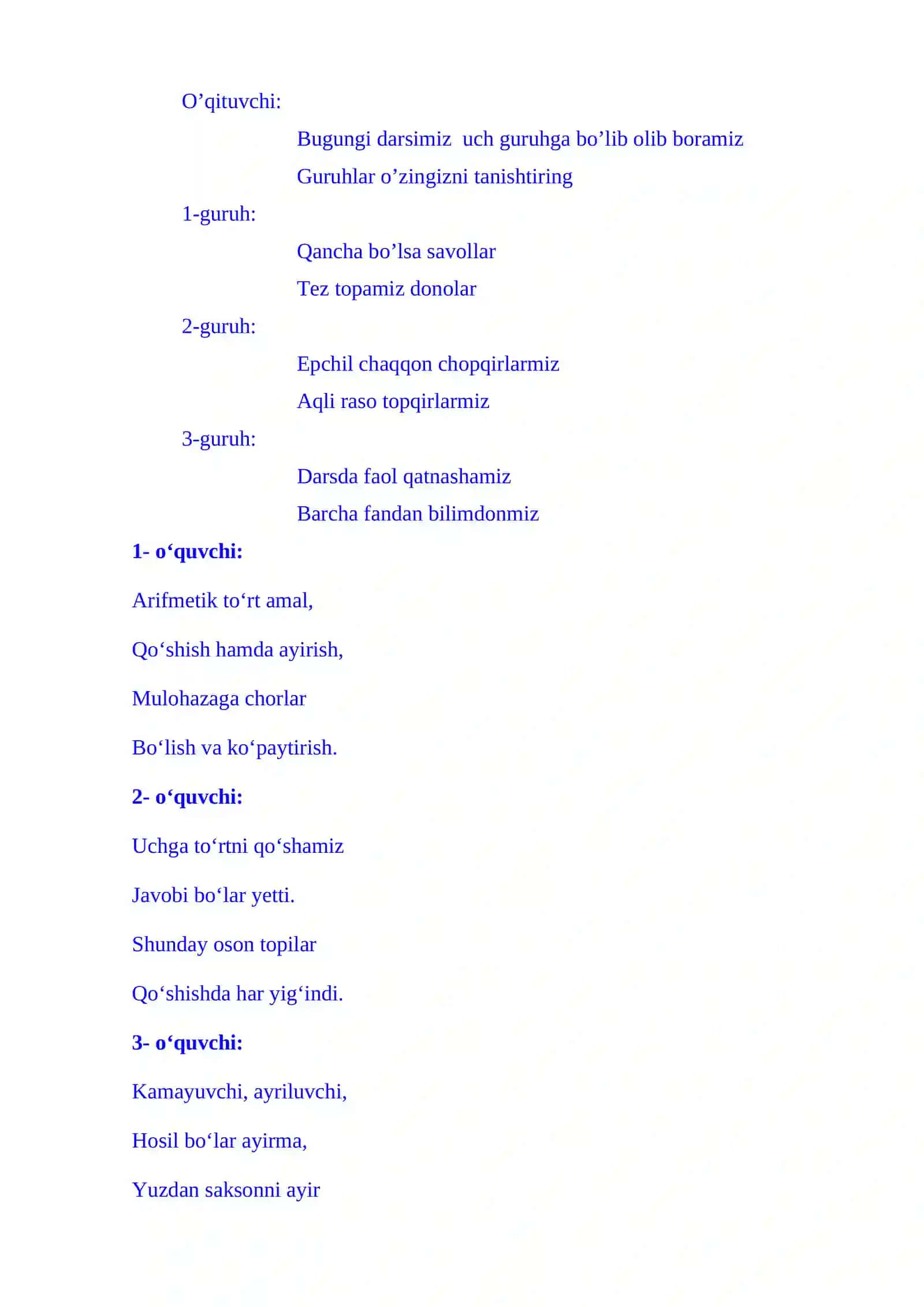 1-sinf matematika Tenglamalar  4-chorak dars ishlanma 4