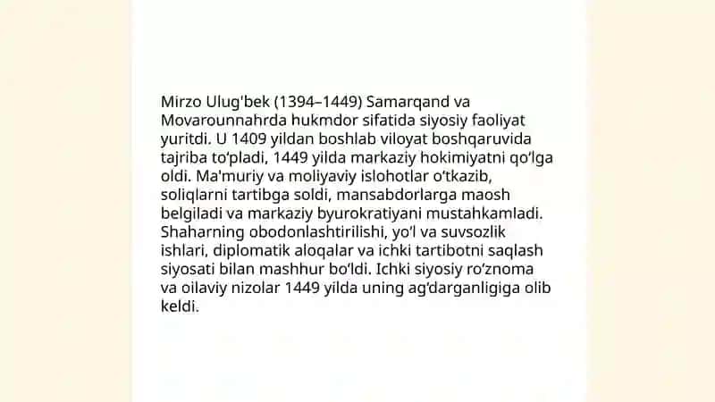 Mirzo Ulug’bek – davlat arbobi va buyuk olim 4