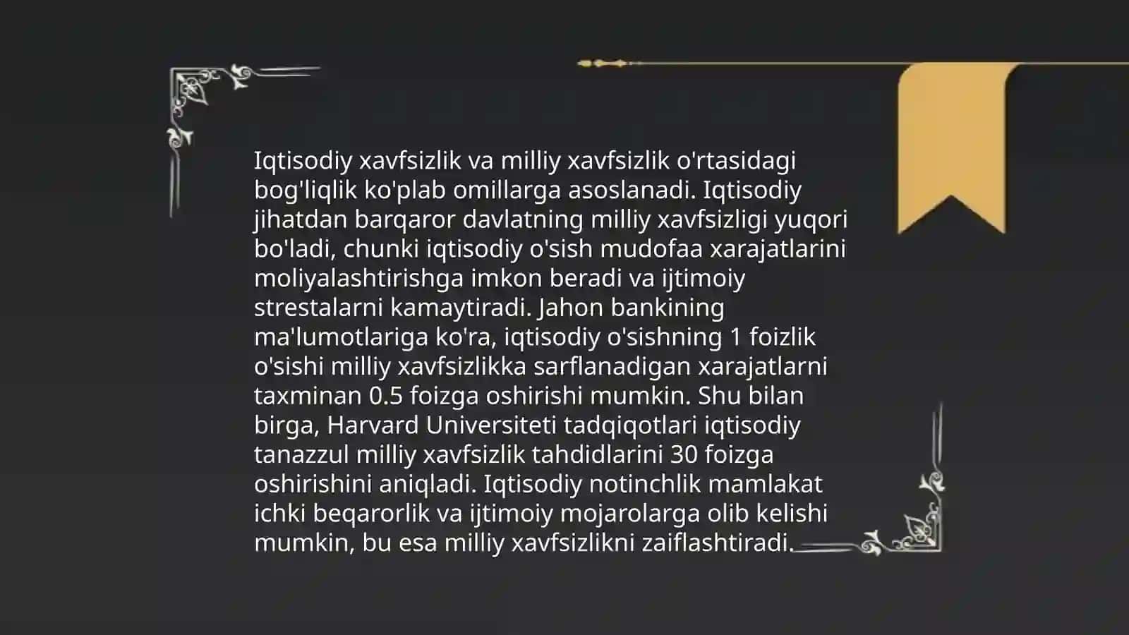 Davlatning iqtisodiy xavfsizligi va uni ta’minlashining ustuvor yo’nalishlari - Seitova Nasiba 4