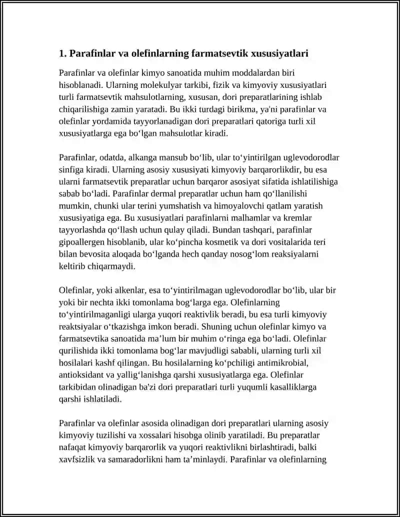 PARAFINLAR, OLEFINLAR ASOSIDA OLINADIGAN DORI PREPARATLARI 4