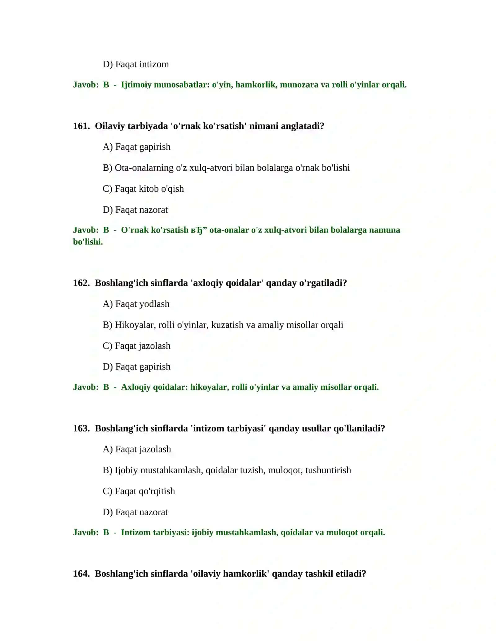 BOSHLANG'ICH TA'LIM O'QITUVCHISI TEST SINOVLARI 4