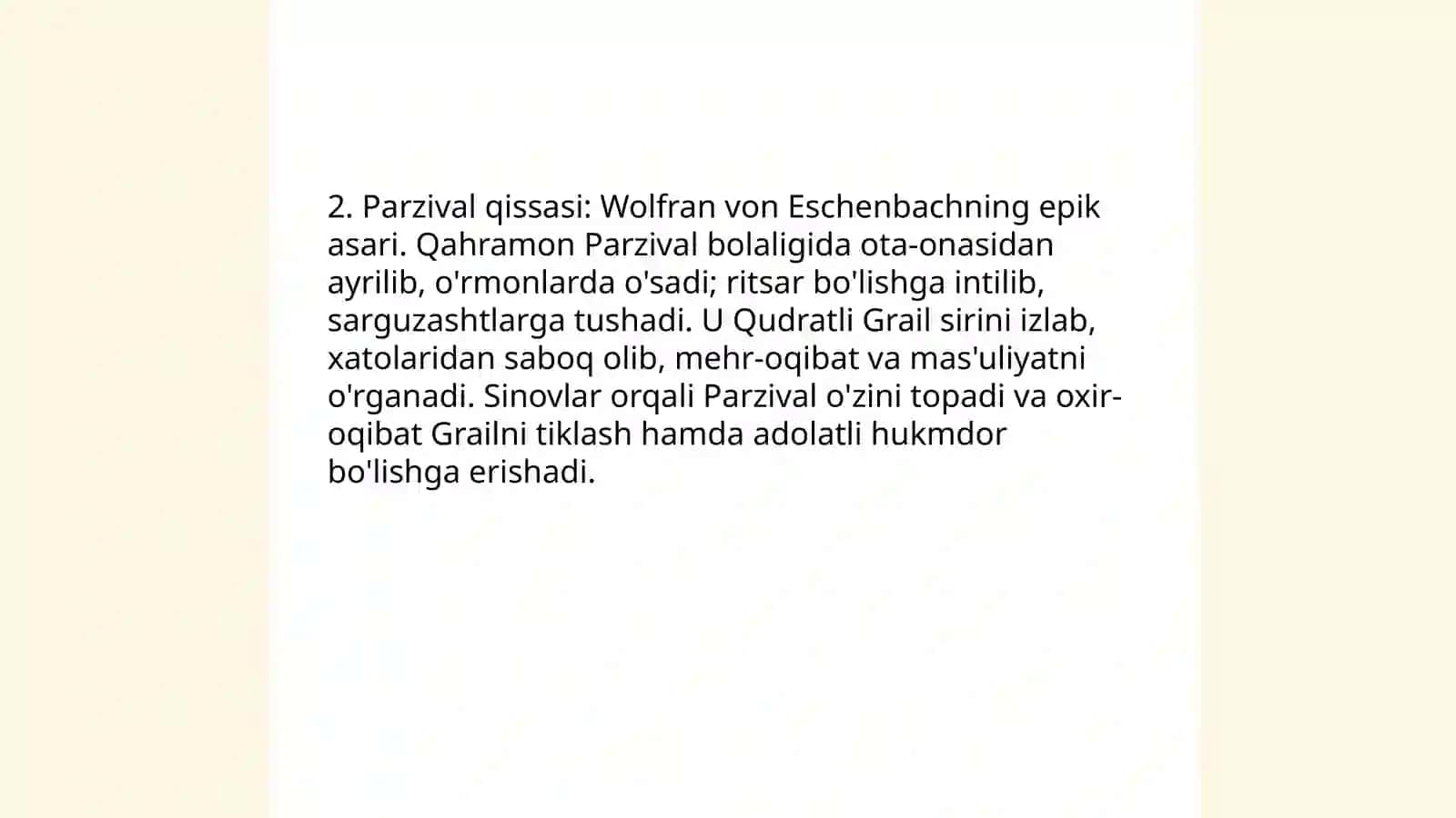 Wolfran von Eschenbach Parzival uzbekcha 4