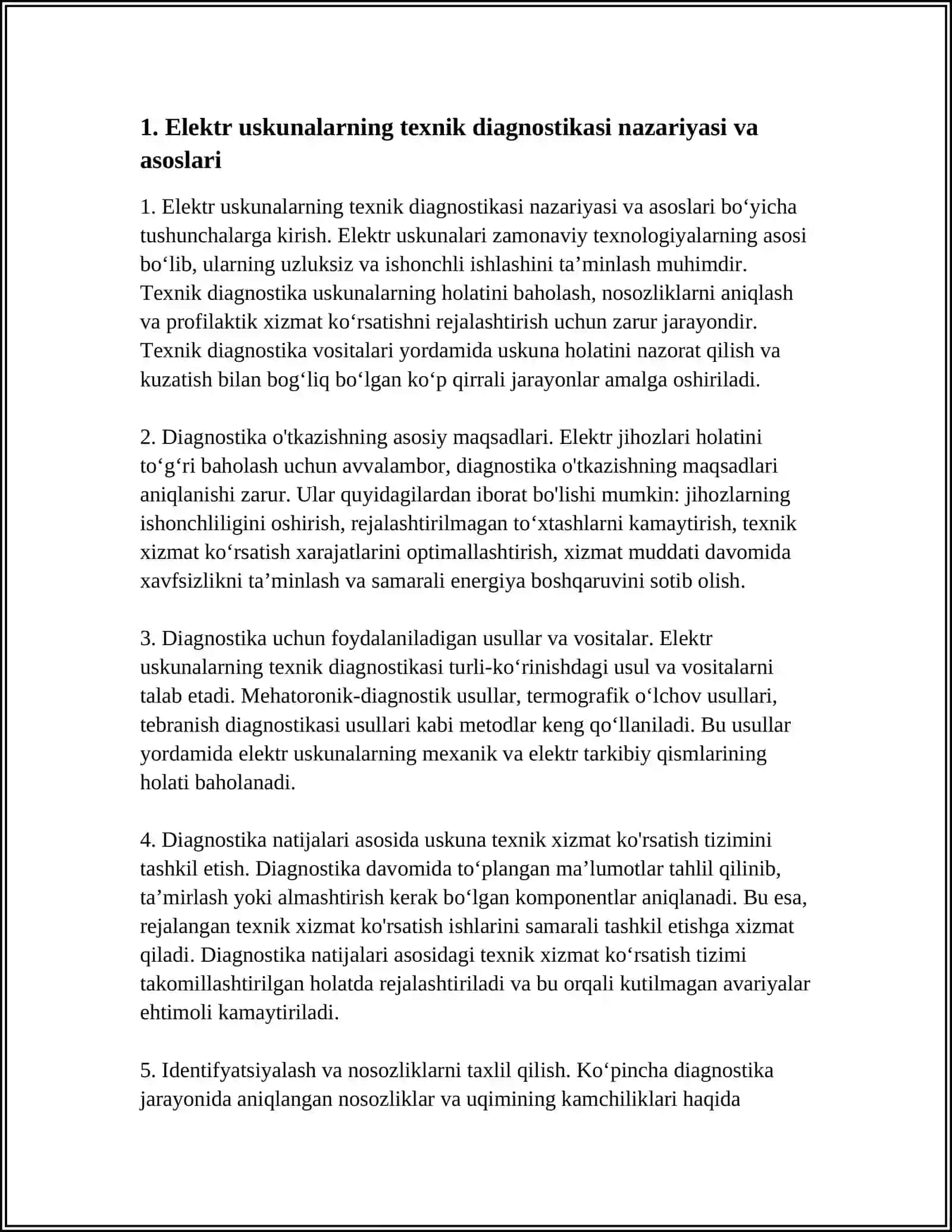 ELEKTR USKUNALARNING TEXNIK DIAGNOSTIKASI 4
