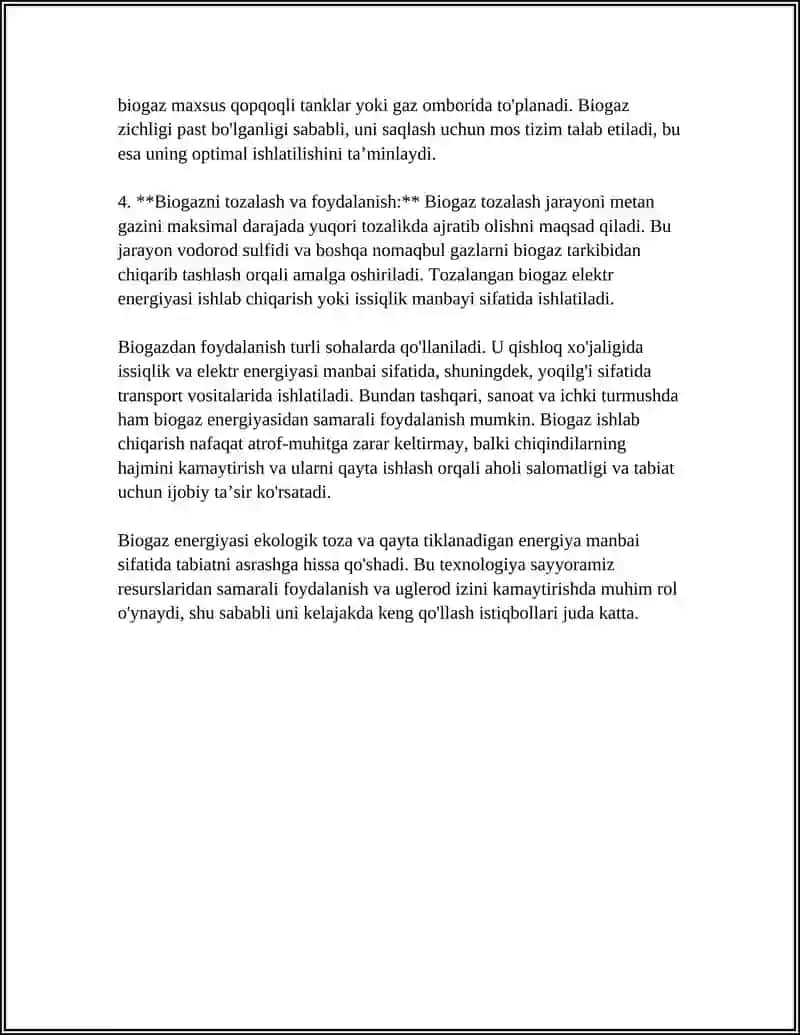 BIOGAZ ENERGIYASIDAN FOYDALANISH 4