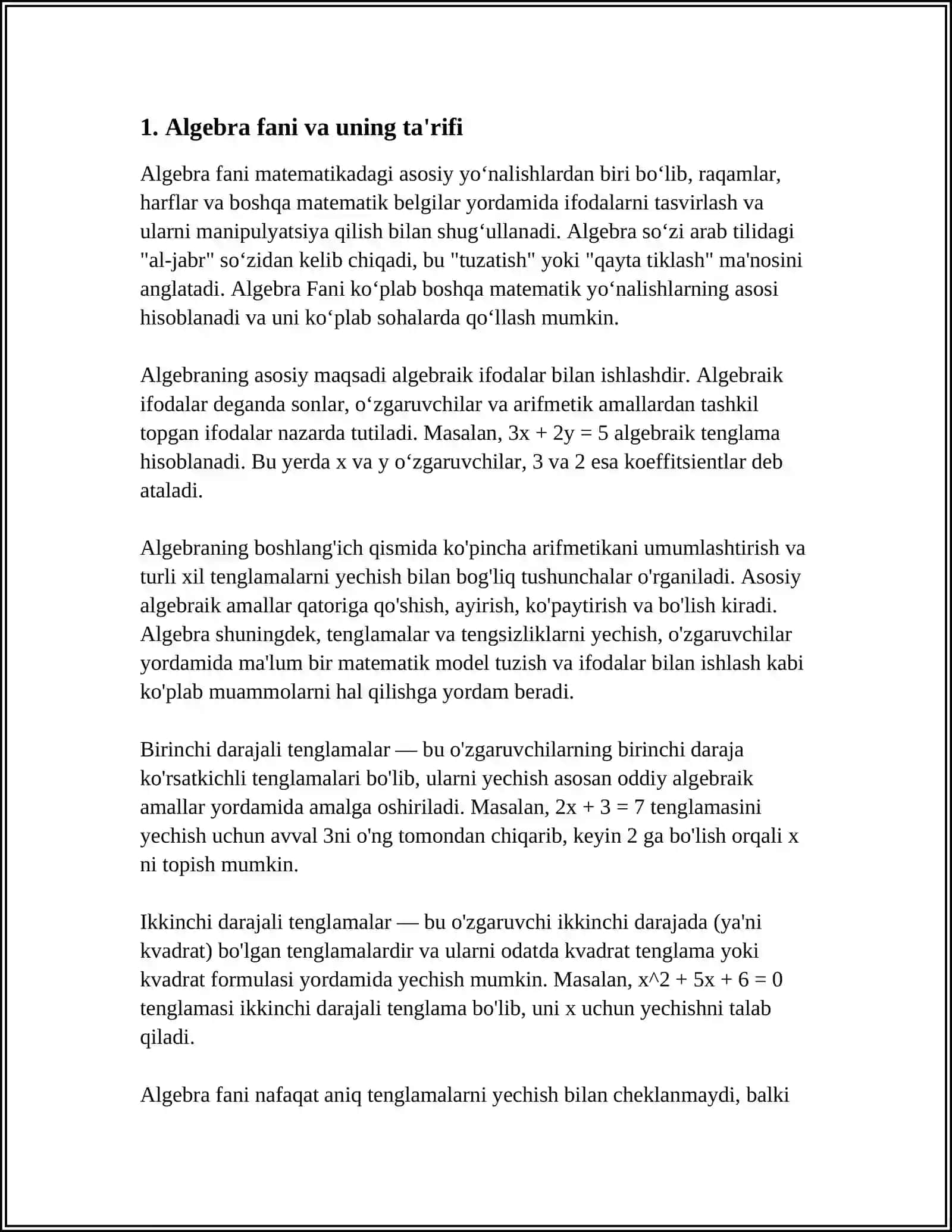 ALGEBRA FANI VA UNING PAYDO BOʻLISH TARIXI 4