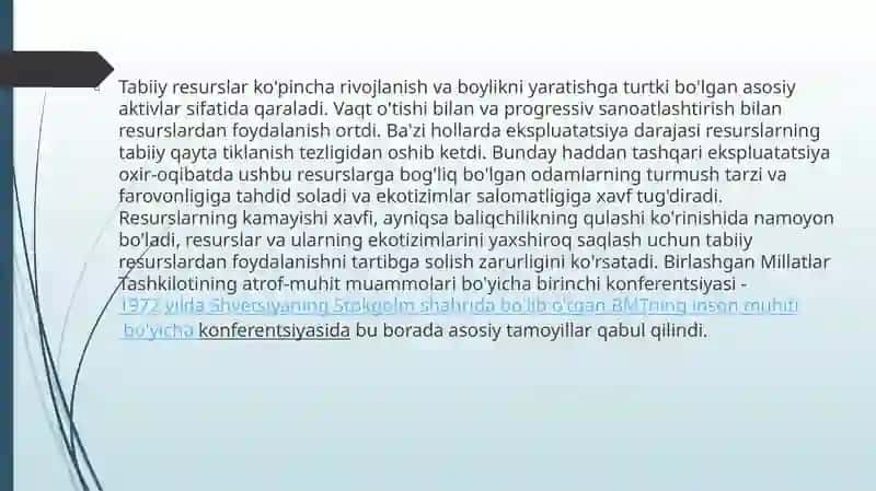 Tabiiy resurslardan barqaror foydalanish. Ekoturizm 4