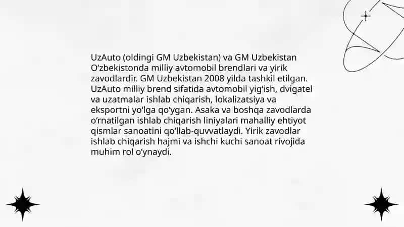 O‘zbekistonda avtomobilsozlik sanoatining rivojlanishi 4