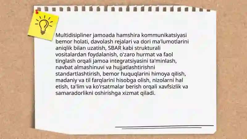 Jamoada hamshiralik ishini tashkil etishda hamshiraning orni 4