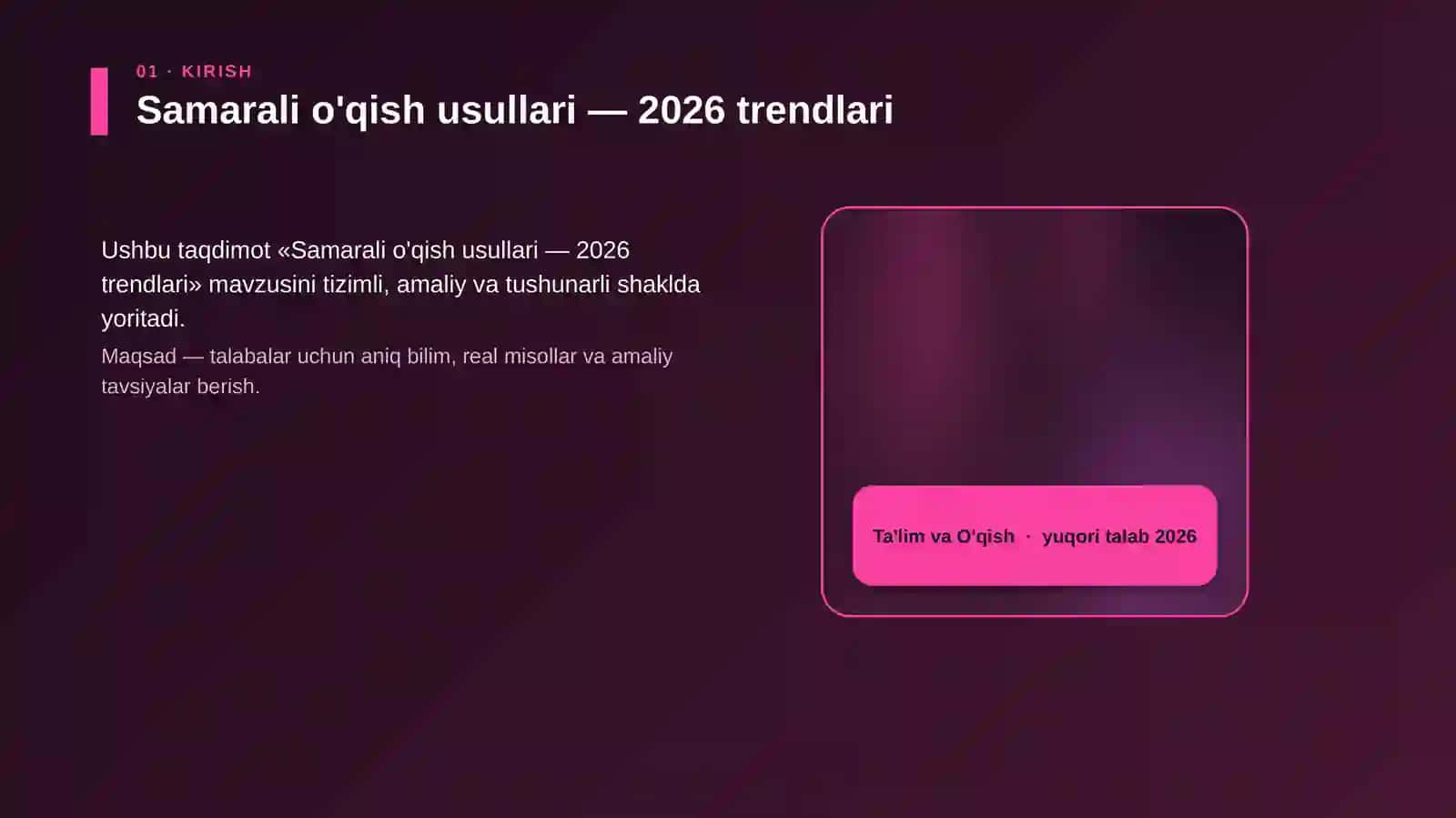 Samarali o'qish usullari — 2026 trendlari 4