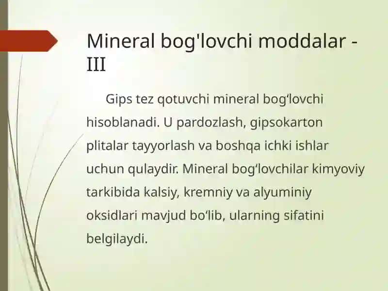 Mineral va organik bog'lovchi moddalar 4