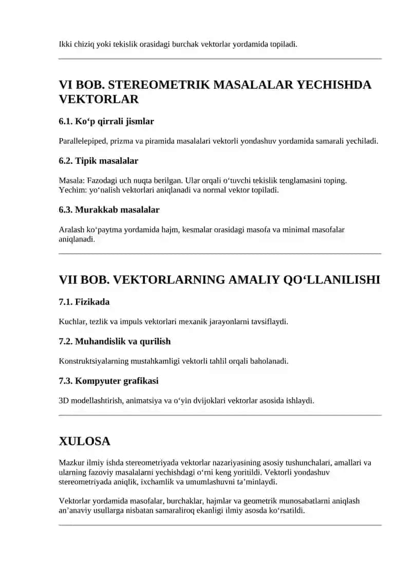 Stereometriyada vektorlar: qo‘llanilishi va masalalar 4