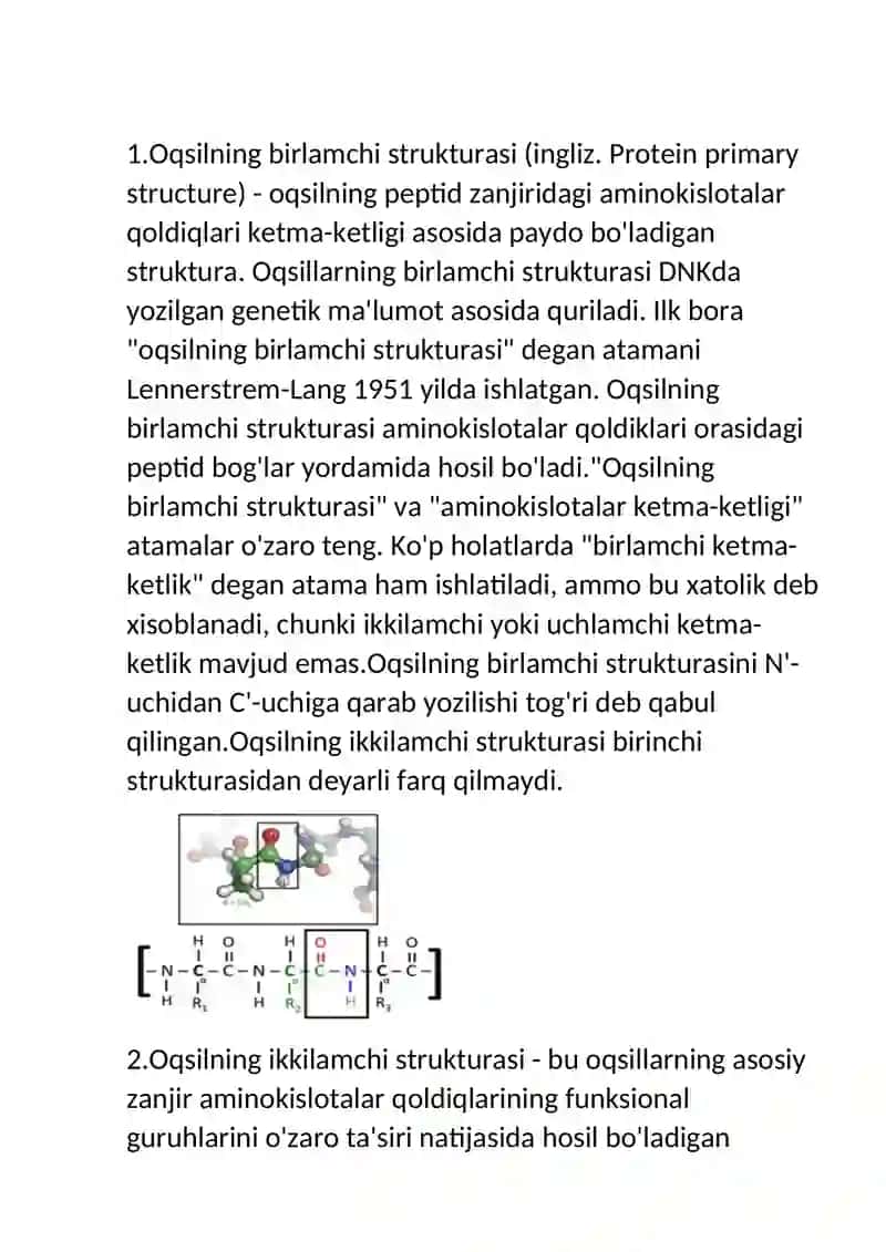 Oqsillarning strukturasi va ularning tuzilishi 4