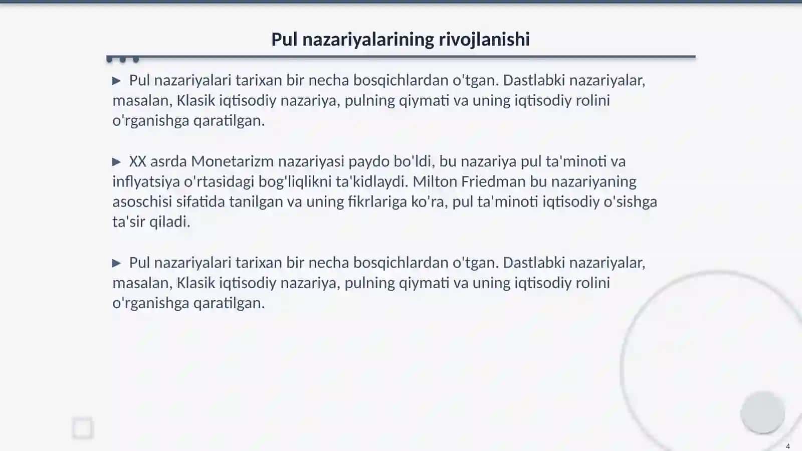 Pul nazariyalari 4