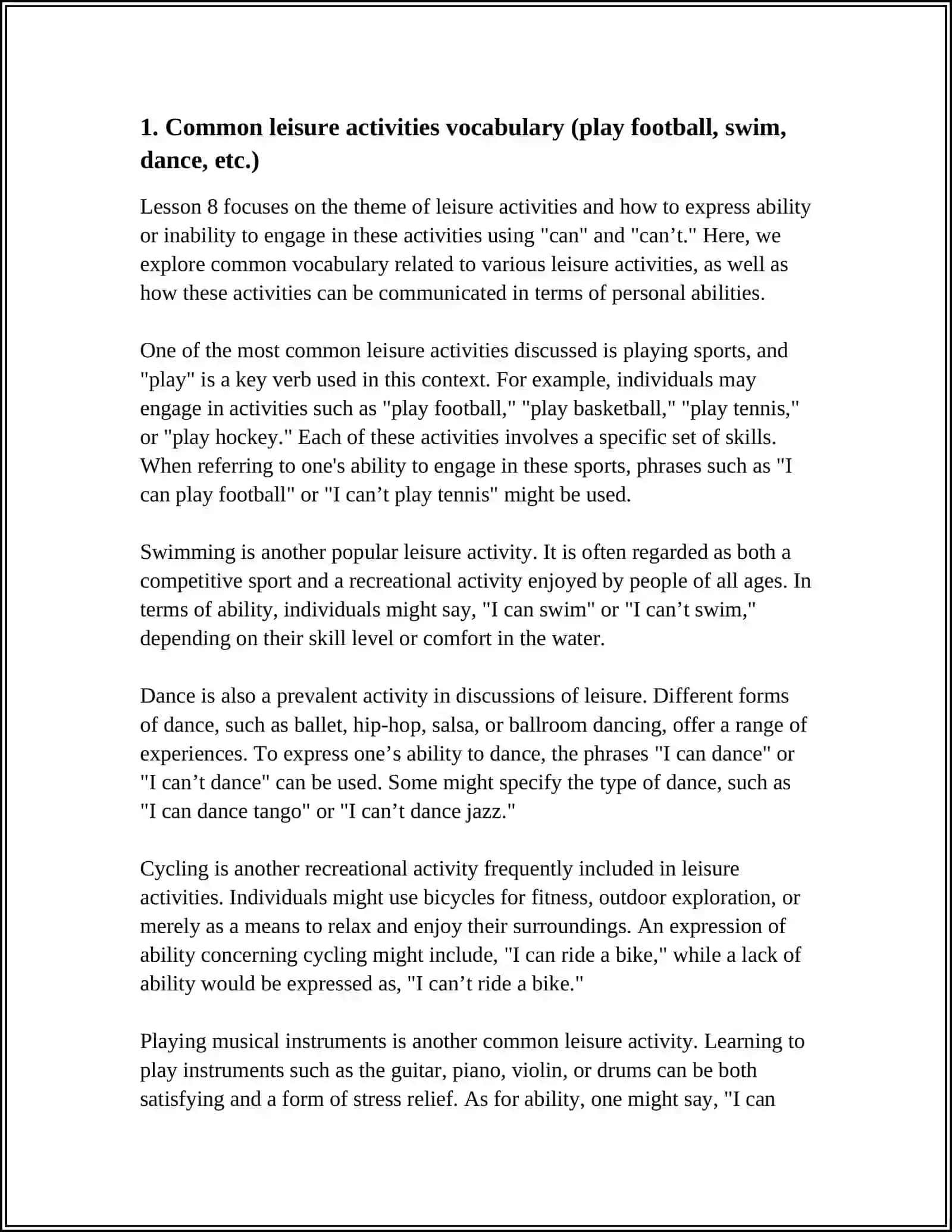 LESSON 8. LEISURE ACTIVITY. AGREEMENTS 4