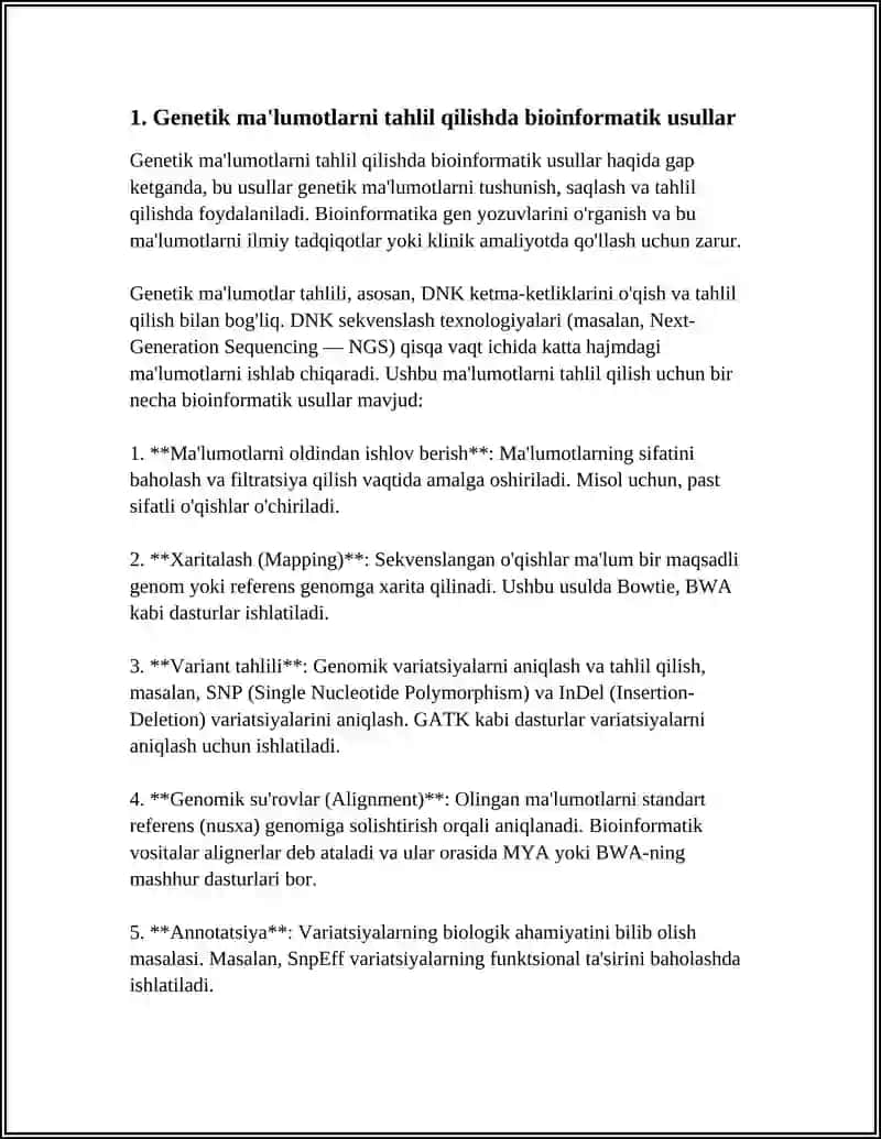 BIOINFORMATIKA VA BIOMEXANIKA FANIDAN 4