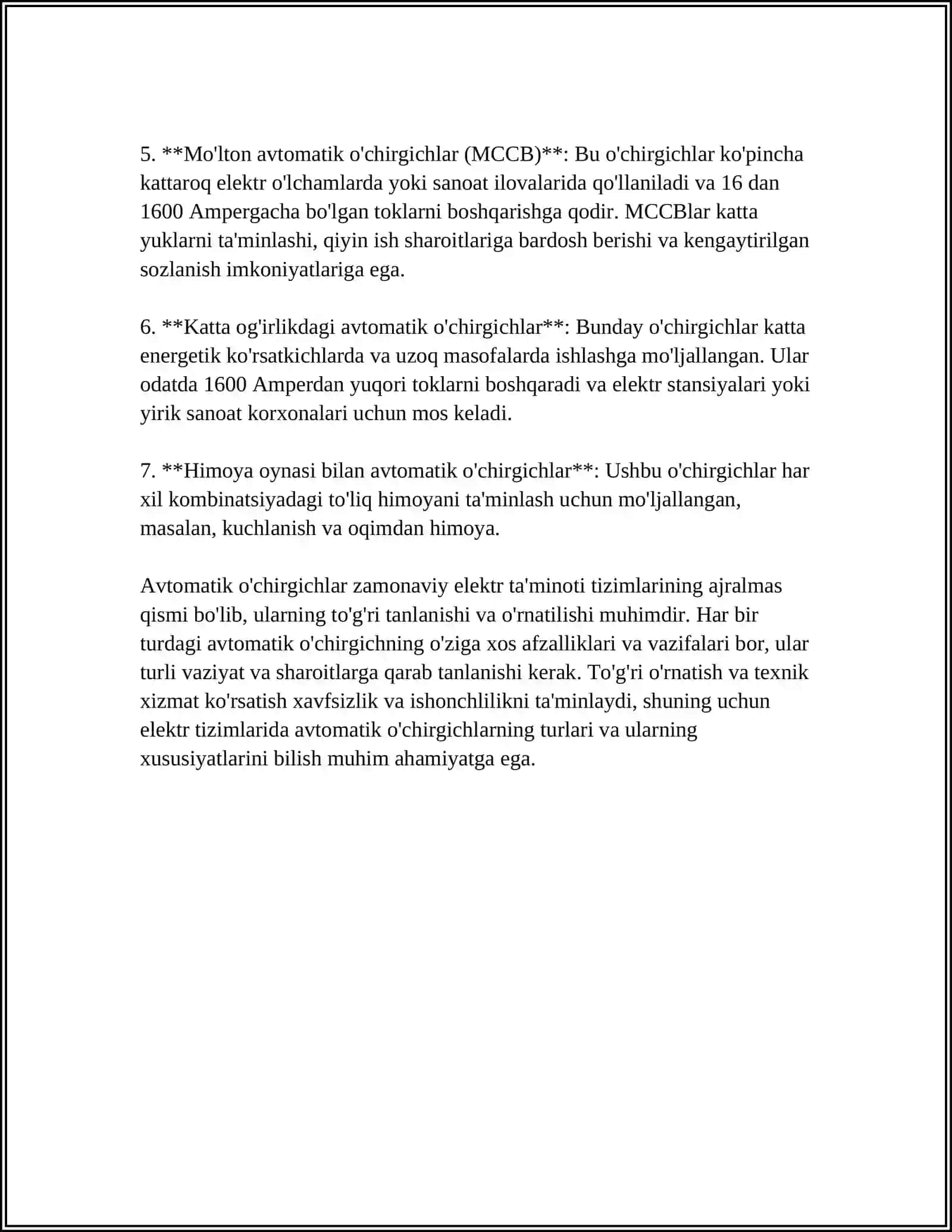 AVTOMATIK OʻCHIRGICHLAR 4