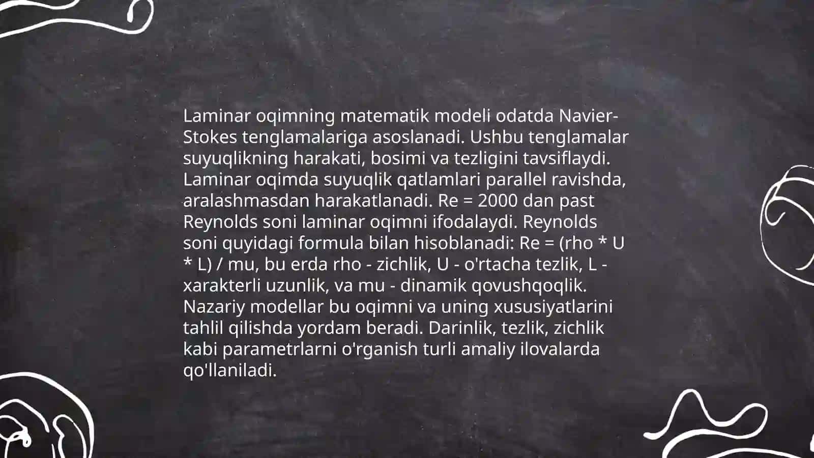 Laminar va turbulent oqimlar. Reynolds 4