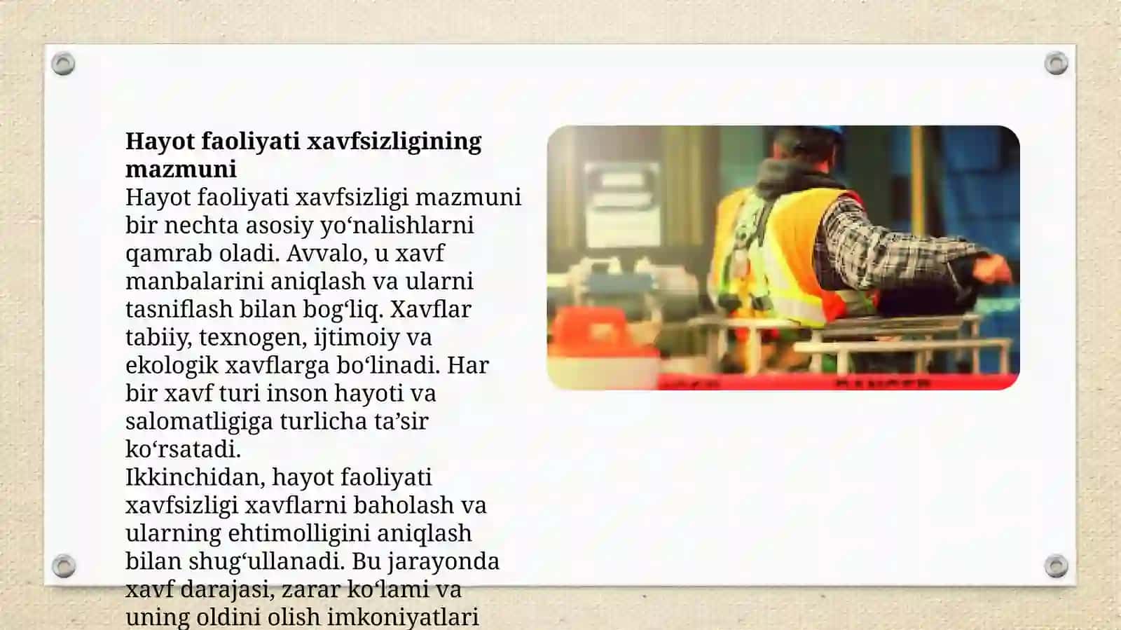 Hayot faoliyati xavfsizligi tushunchasi va maqsadi va vazifalari 4