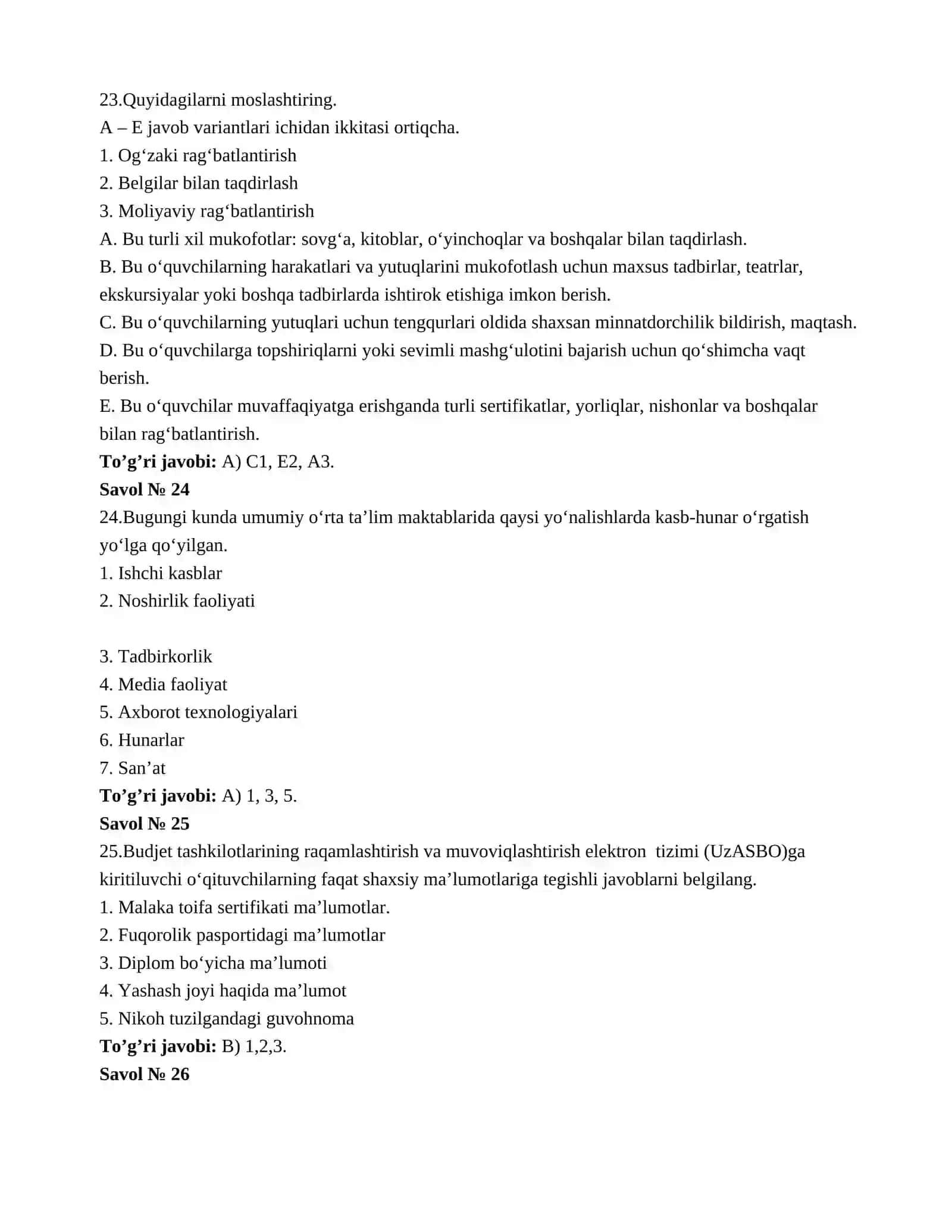 MENEJERLIK TESTLARI (JAVOBLARI BILAN) 4