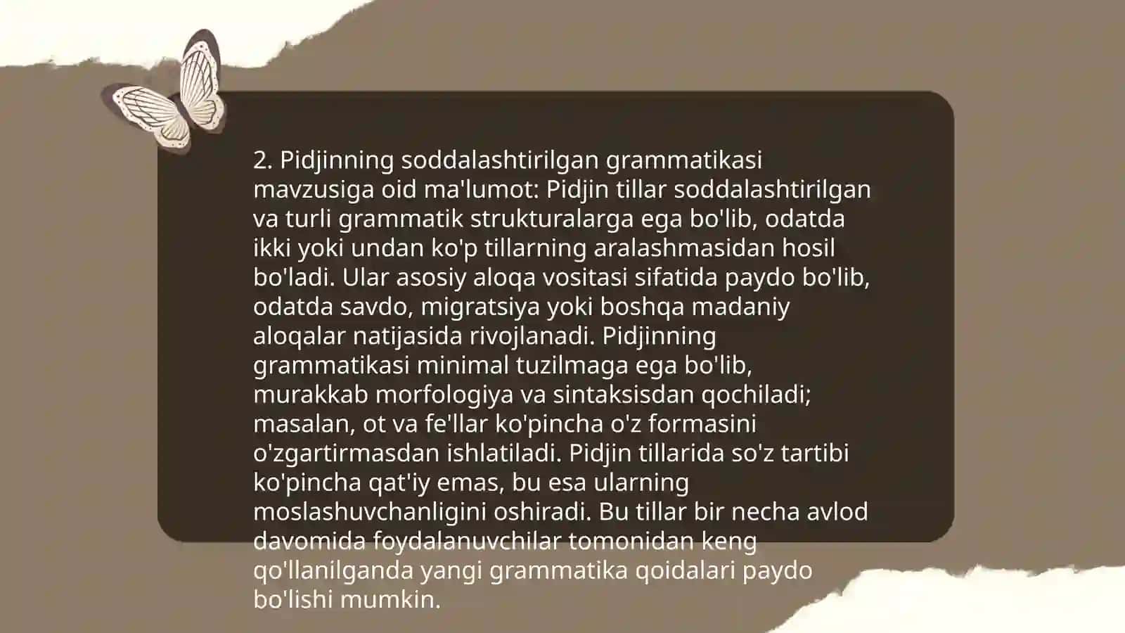 Pidjin tillarining oʻziga xos xususiyatlari 4