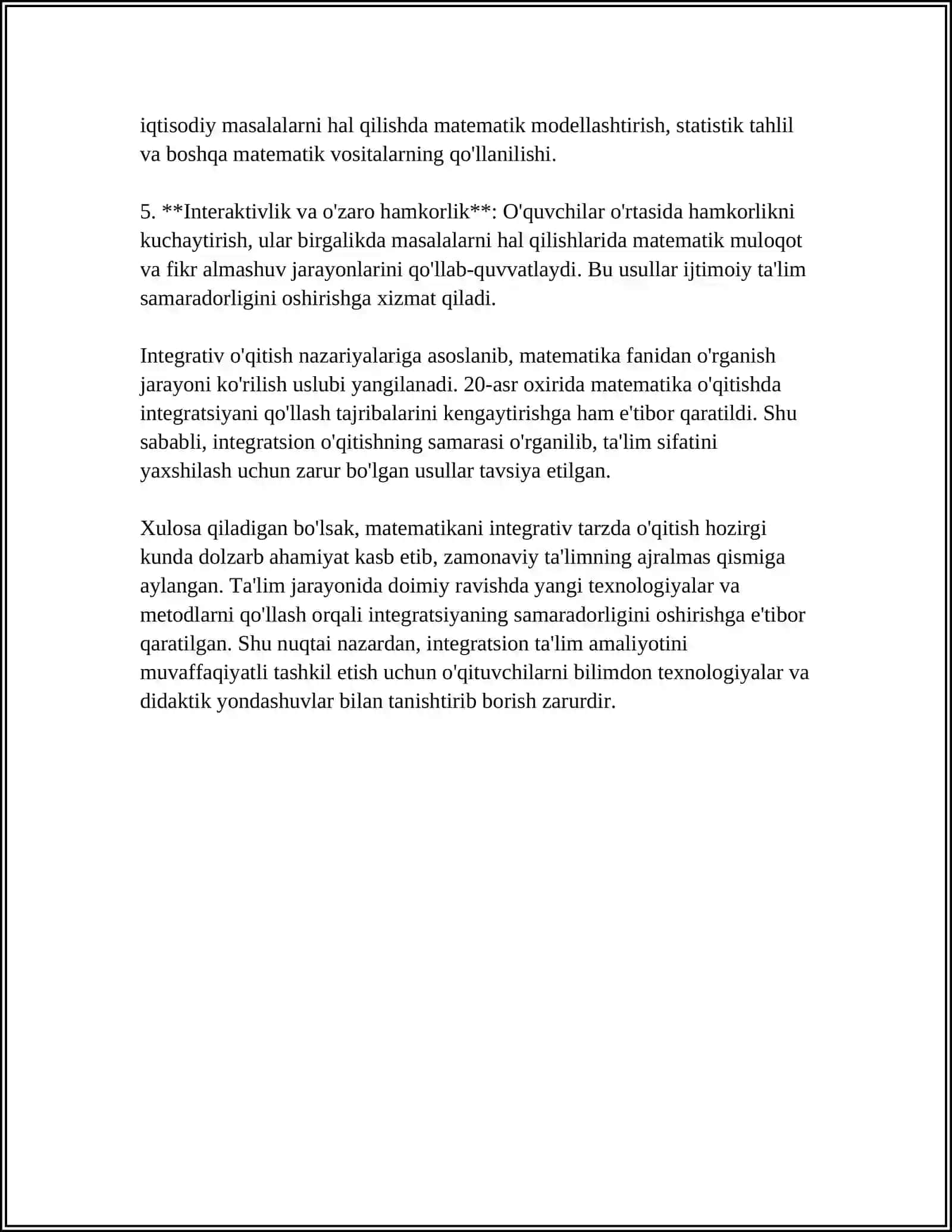 MATEMATIKADAN INTERGRATIV O'QITISH SAMARADORLIGINI OSHIRISH OMILI SIFATIDA 4