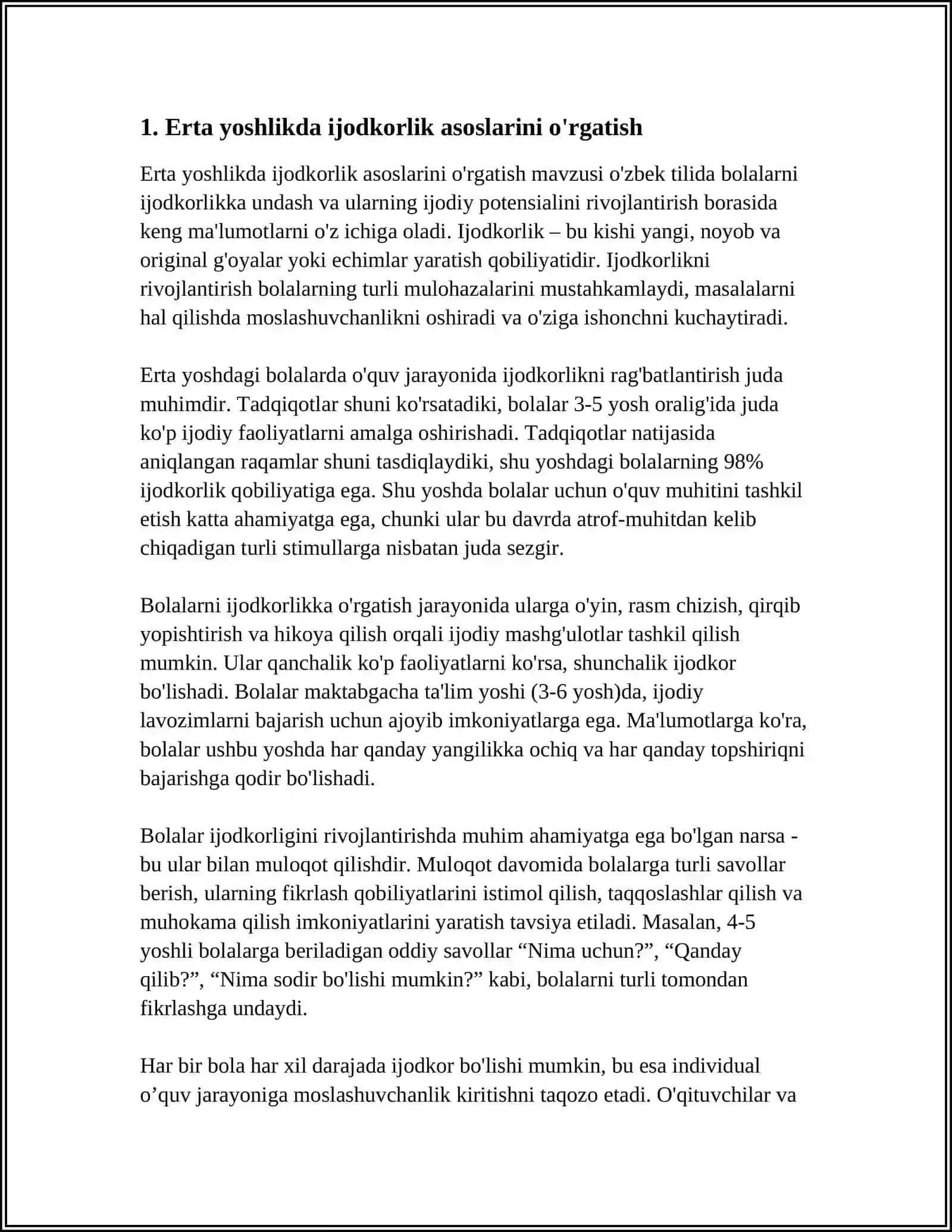 MAKTABGACHA YOSHDAGI BOLALARNI IJODKORLIGINI RIVOJLANTIRISH NUQTAI NAZARI VA SHAXSIYATINI SHAKLLANTIRISH 4