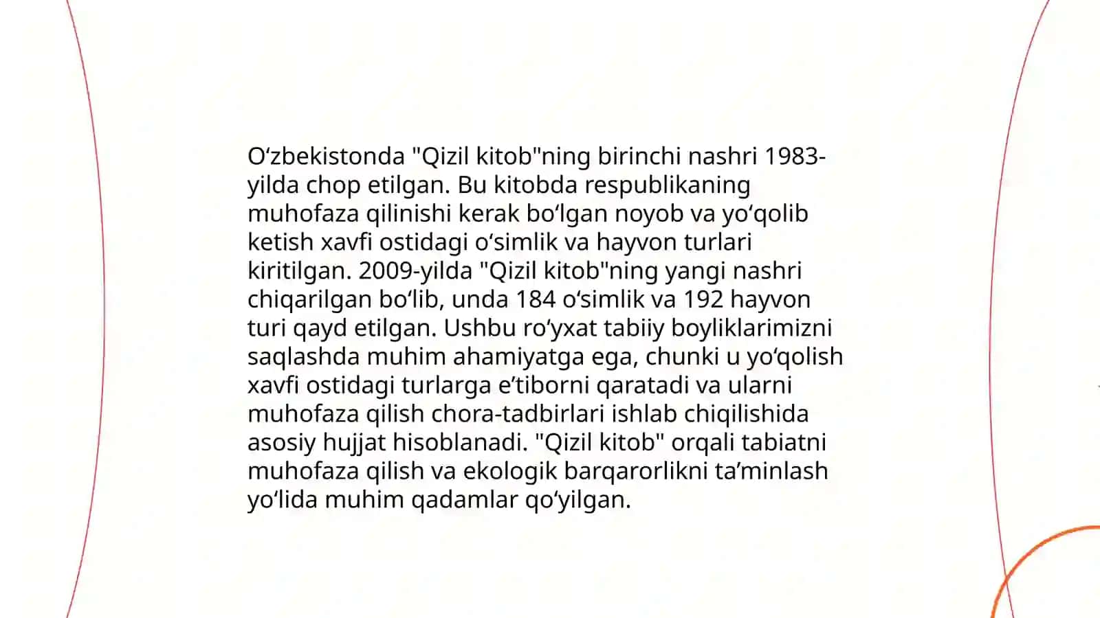 Koevolyutsiya va environmentalizm dialektikasi (O'zbekistonga qizil kitobga kiritilgan hayvonlar va o'simliklar haqida ma'lumotlarni aniqlash) 4