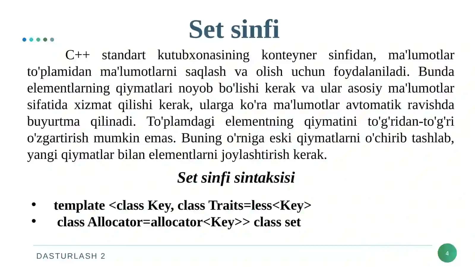 Assotsiativ va tartiblanmagan assosiativ konteynerlar 4
