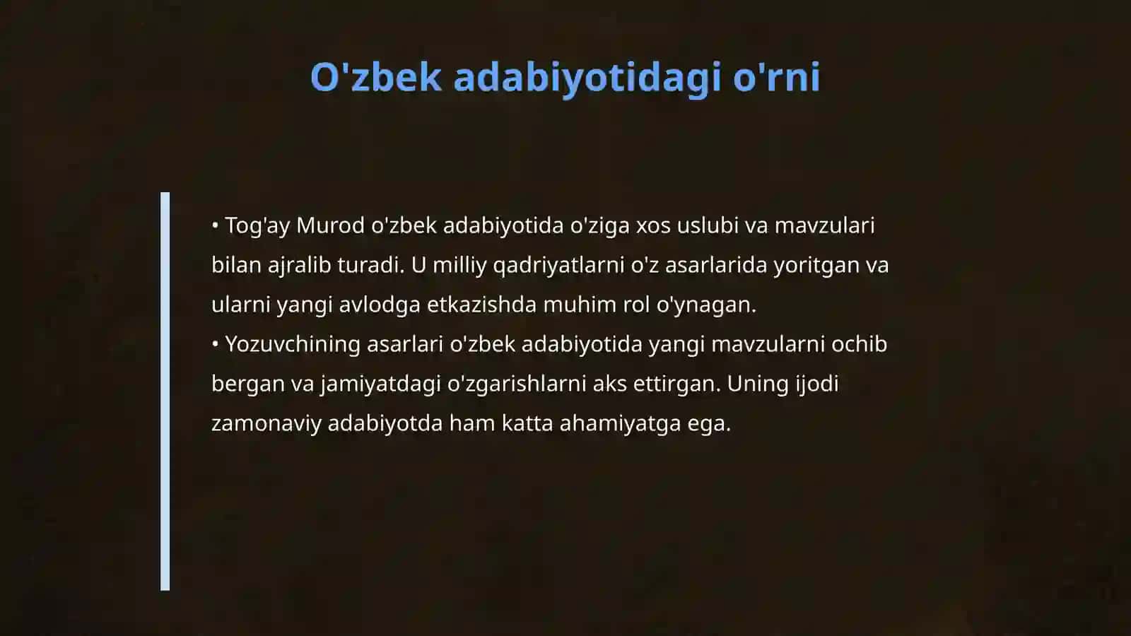 Tog'ay Murod asarlari tahlili 4