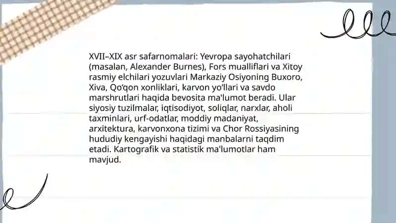 Õrta Osiyoning XVII XIX asrlar tarixiga oid yozma manbalar 4