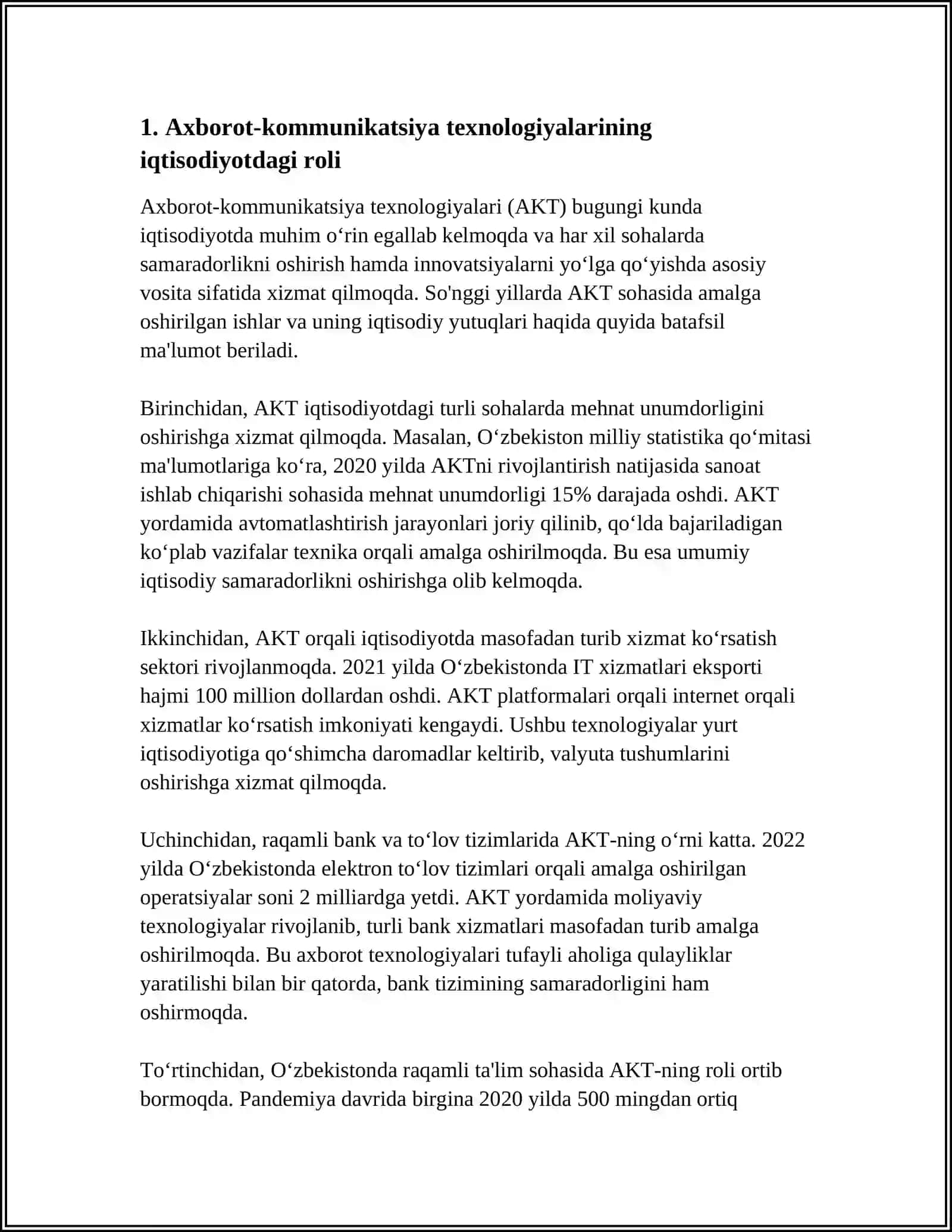 IQTISODIYOTDA AXBOROT KOMMUNIKATSION TEXNOLOGIYALARNING O‘RNI VA AHAMIYATI 4