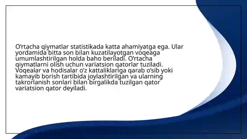 O’rtacha miqdorlar va ularni hisoblash bo’yicha masalalar yechish 4